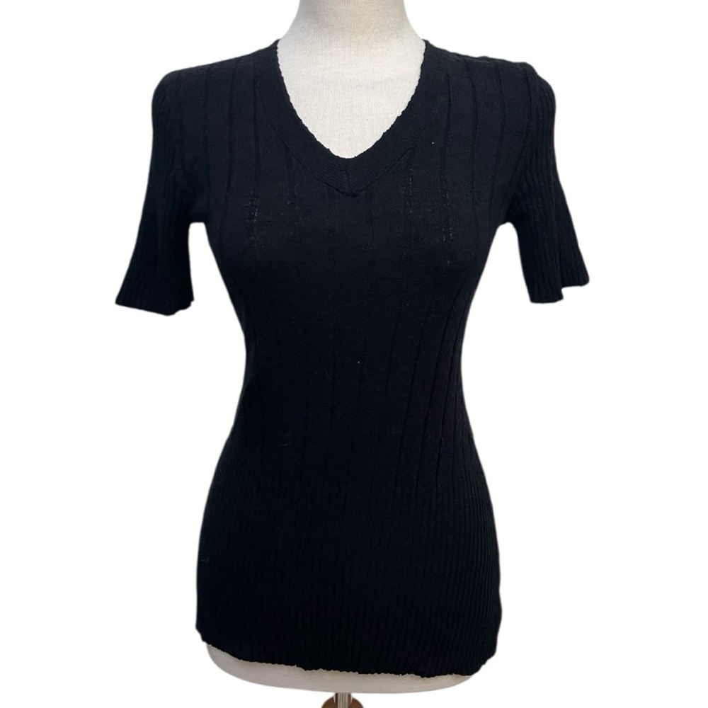 Free People FP Beach Black Ribbed Short Sleeve Long Sweater Women’s S/P